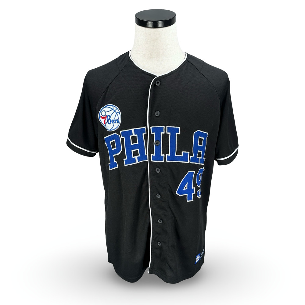 Ultra Game NBA Philadelphia 76ers Baseball Jersey Mens Medium Black Button Front